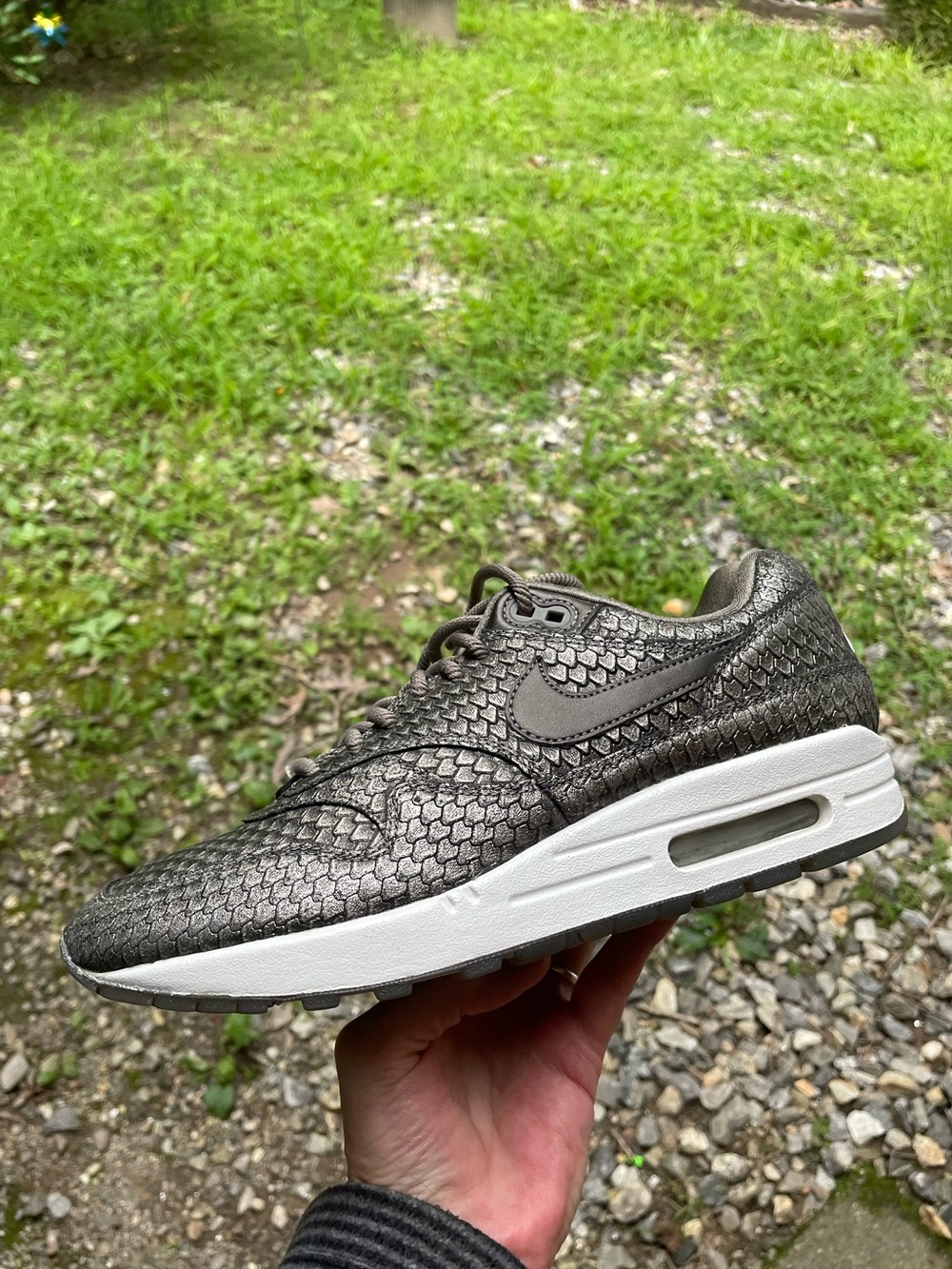 Nike Air Max 1 Premium Reptile Metallic Pewter Shoes Size 9
